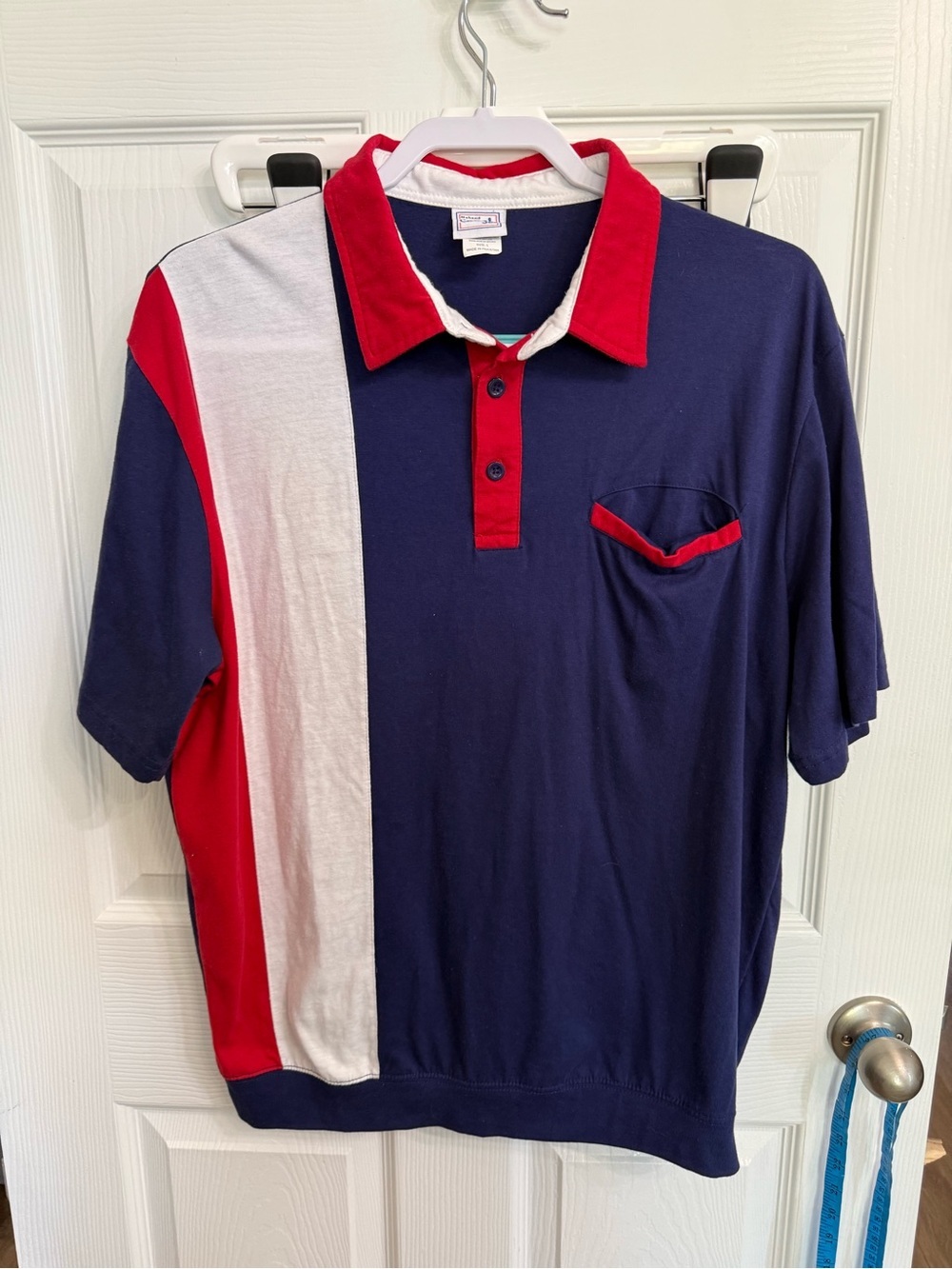 Vintage Haband Casual Joe Color Block Polo Shirt Men’s Large 90s Patriotic Red